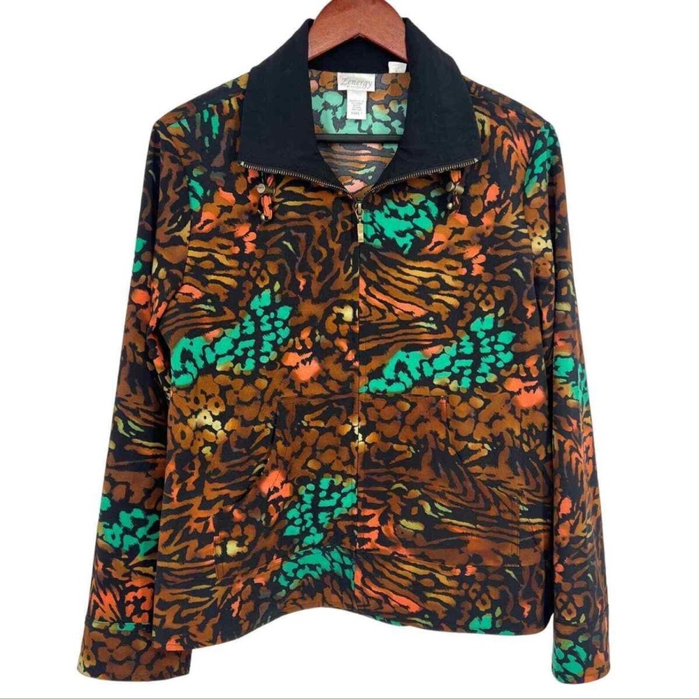 Chico’s Zebra Animal print full zip pockets jacket size 3